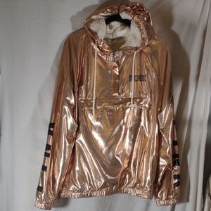 PINK Victoria's Secret Rose Gold Metallic Hooded Pullover Jacket - Size M